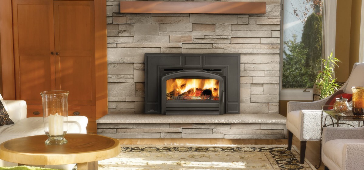 Propane fireplace in brick mantel