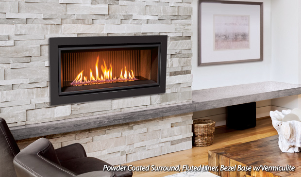 C34-1 Propane fireplace surrounded by brick