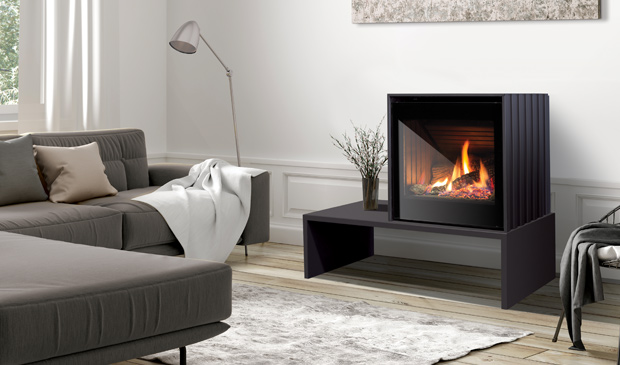 CUBE-1 Propane fireplace in brick mantel